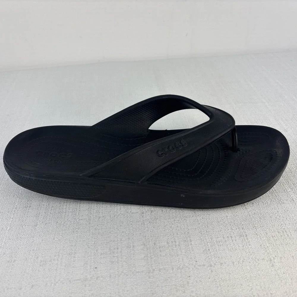 Iconic Crocs Black Men's Size‎ 12 Comfort Thong Sandals Flip Flops